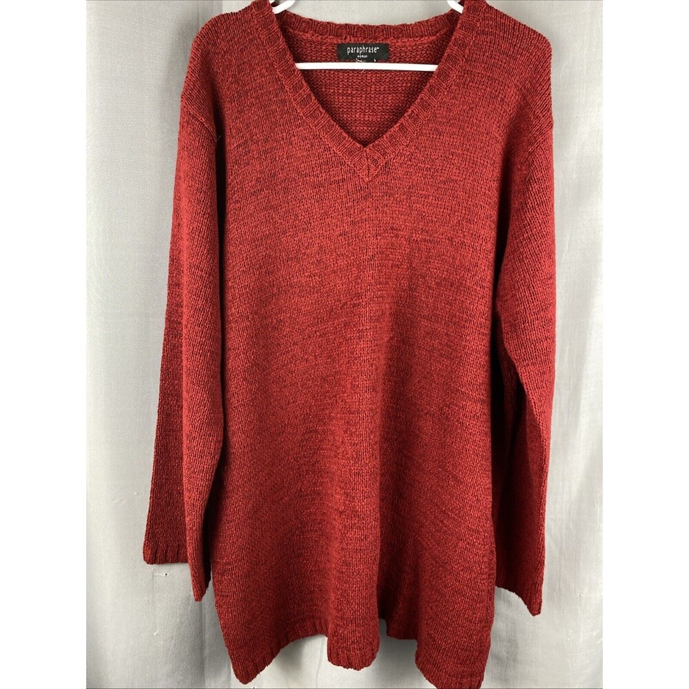 Paraphrase Women's Plus Sz 3X (52" Bust) Red Long Sleeve V-Neck Knit Sweater